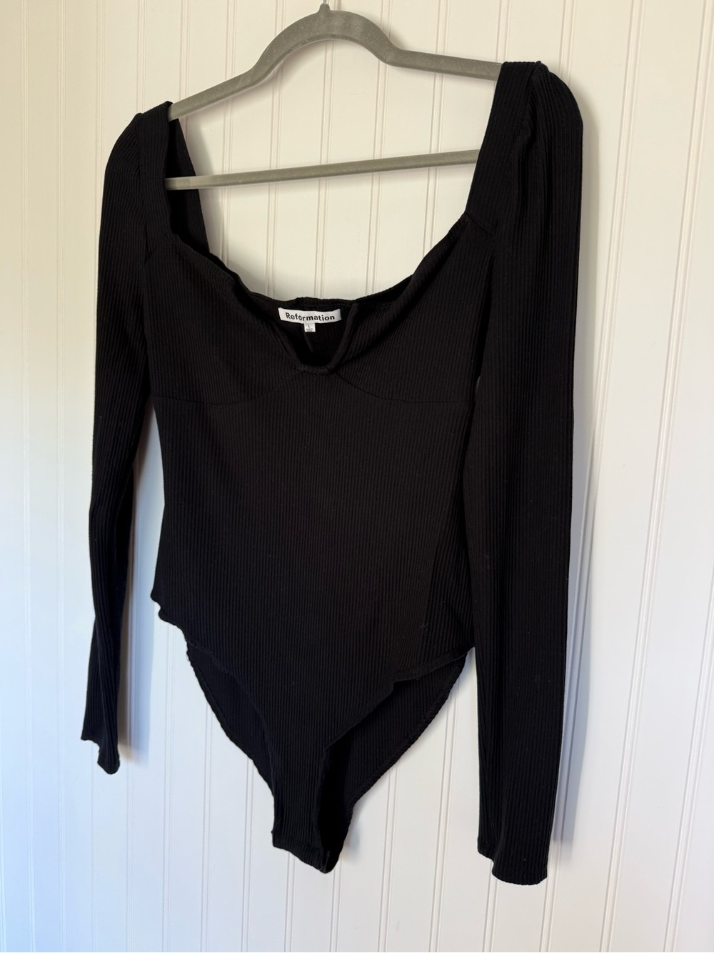 Reformation Heather Black Ribbed Tencel Sweetheart Bodysuit Size L - Picture 4 of 12